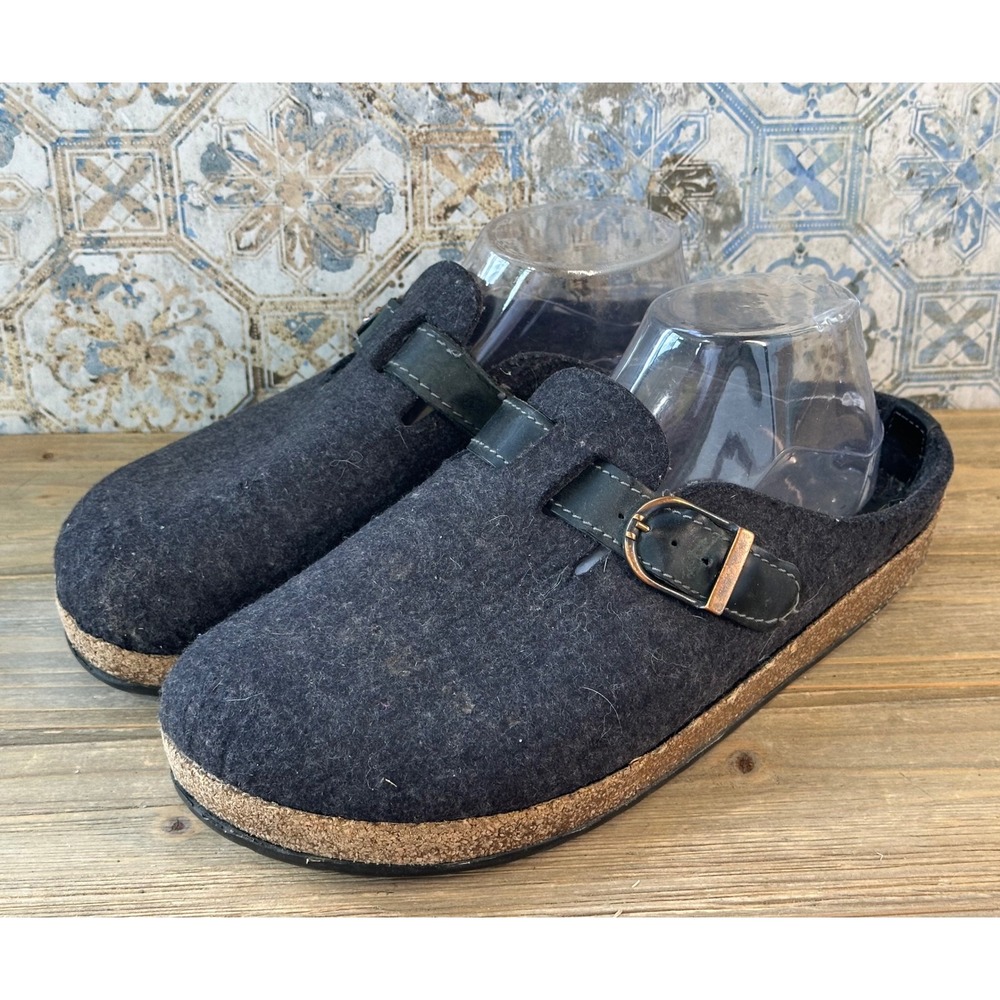 Haflinger Wool Clogs Leather Buckle Slides Shoes Womens 42 / 10 Charcoal Grey